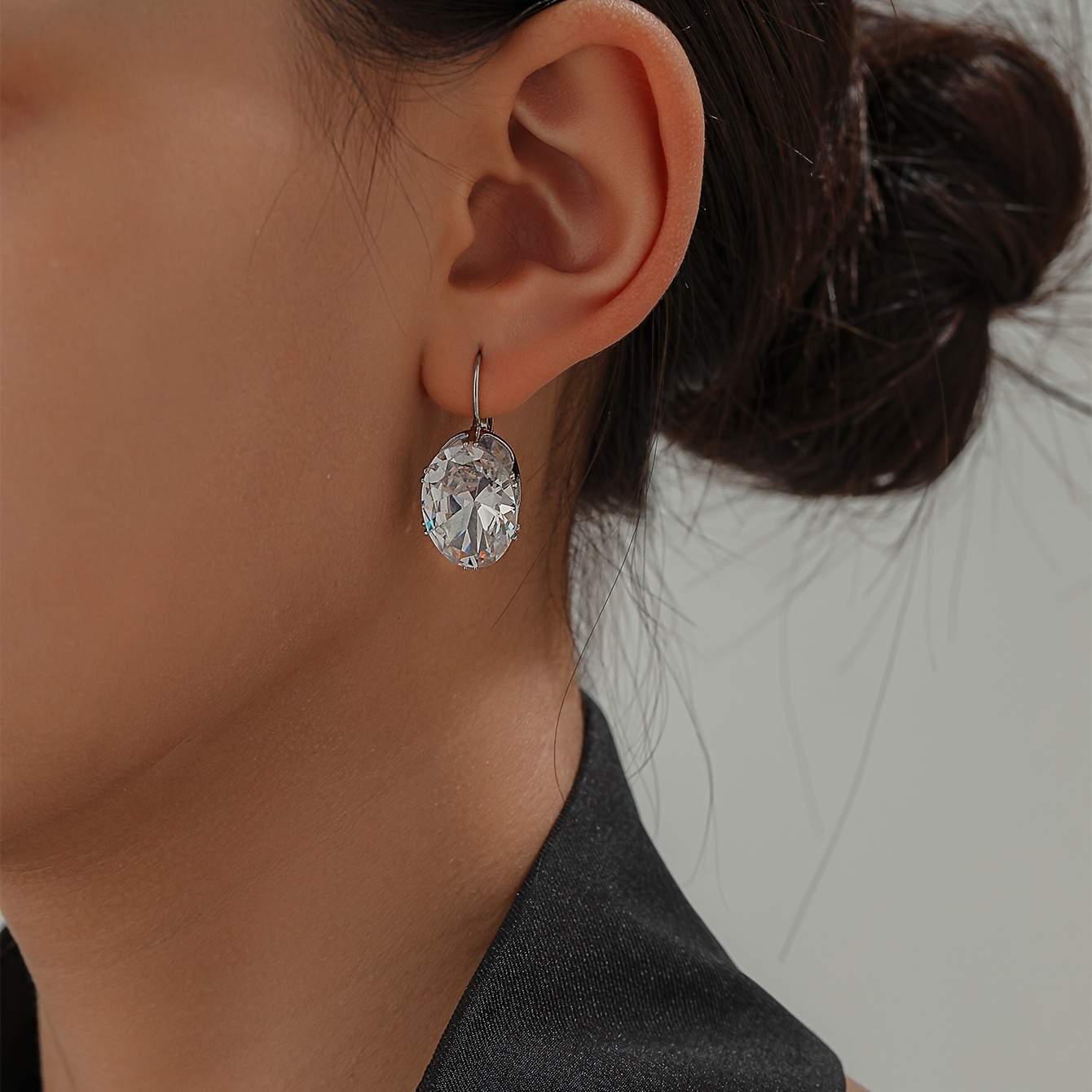 Women's Plated Cubic Synthetic Zirconia Oval Earrings